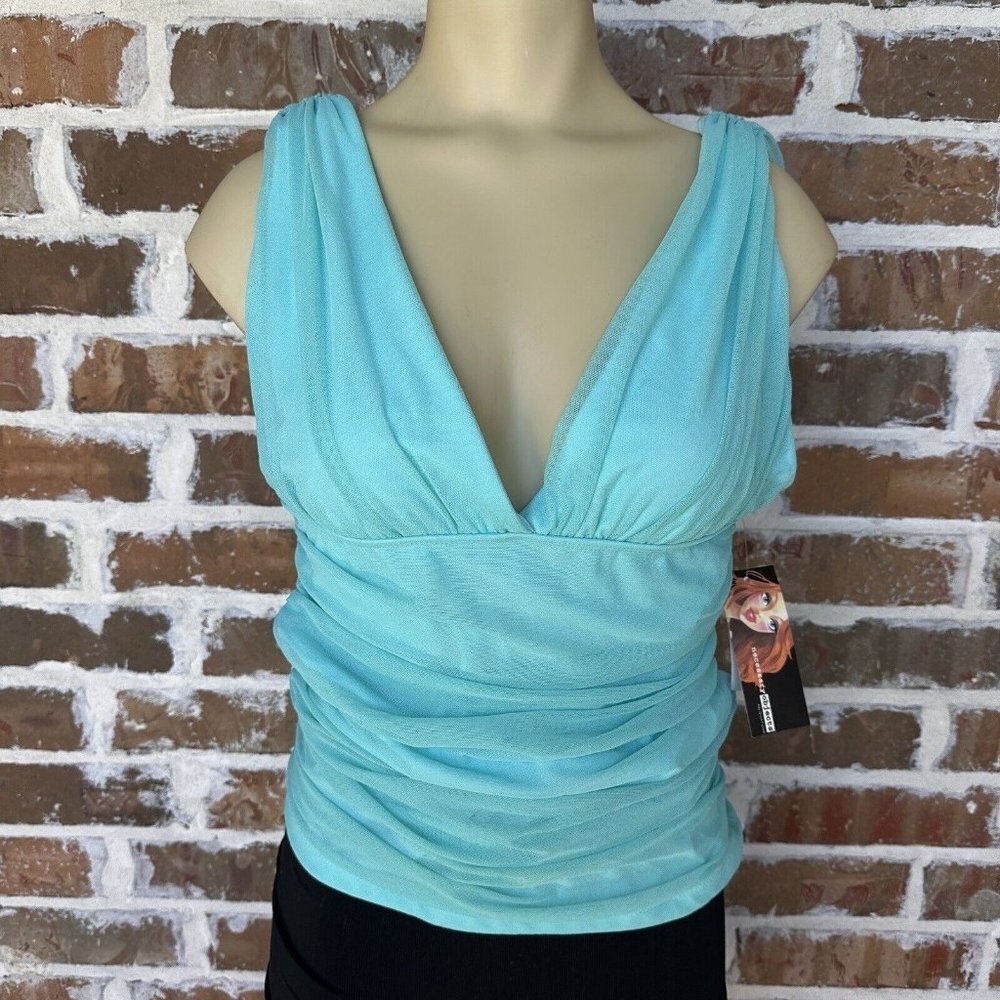 Necessary Objects Wrap Blouse Top‎ Sleeveless Aqua Women's Large USA NWT